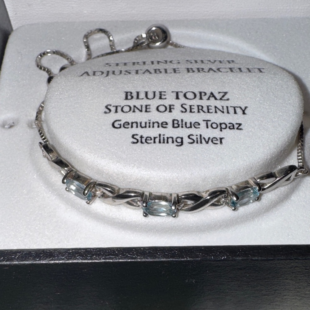 Elegant Sterling Silver Bracelet with Genuine Blue Topaz stones. EUC - Picture 3 of 6